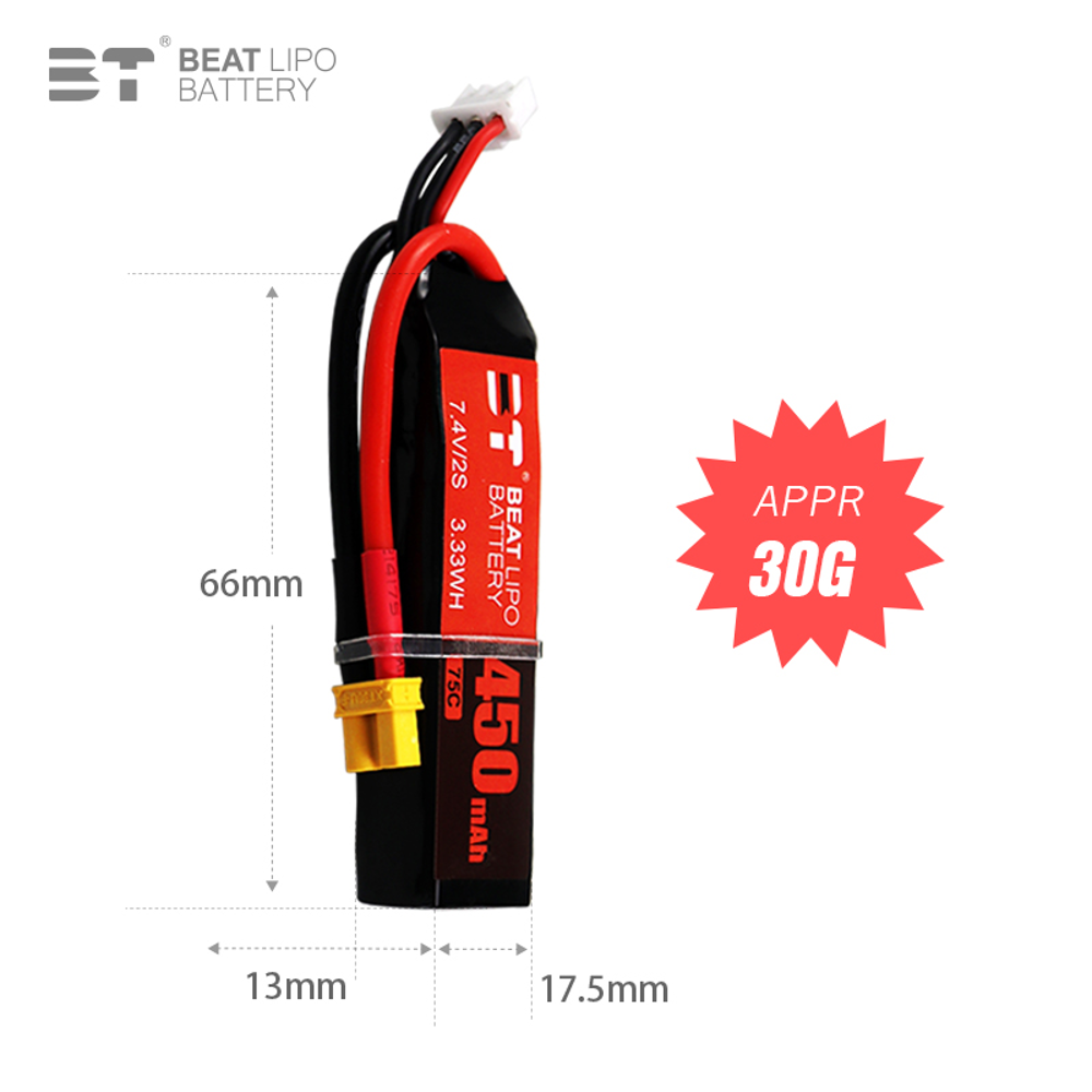 BEAT 2S 7.4V 450mAh 75C LiPo B - Drone Battery Connector recensie en prijs